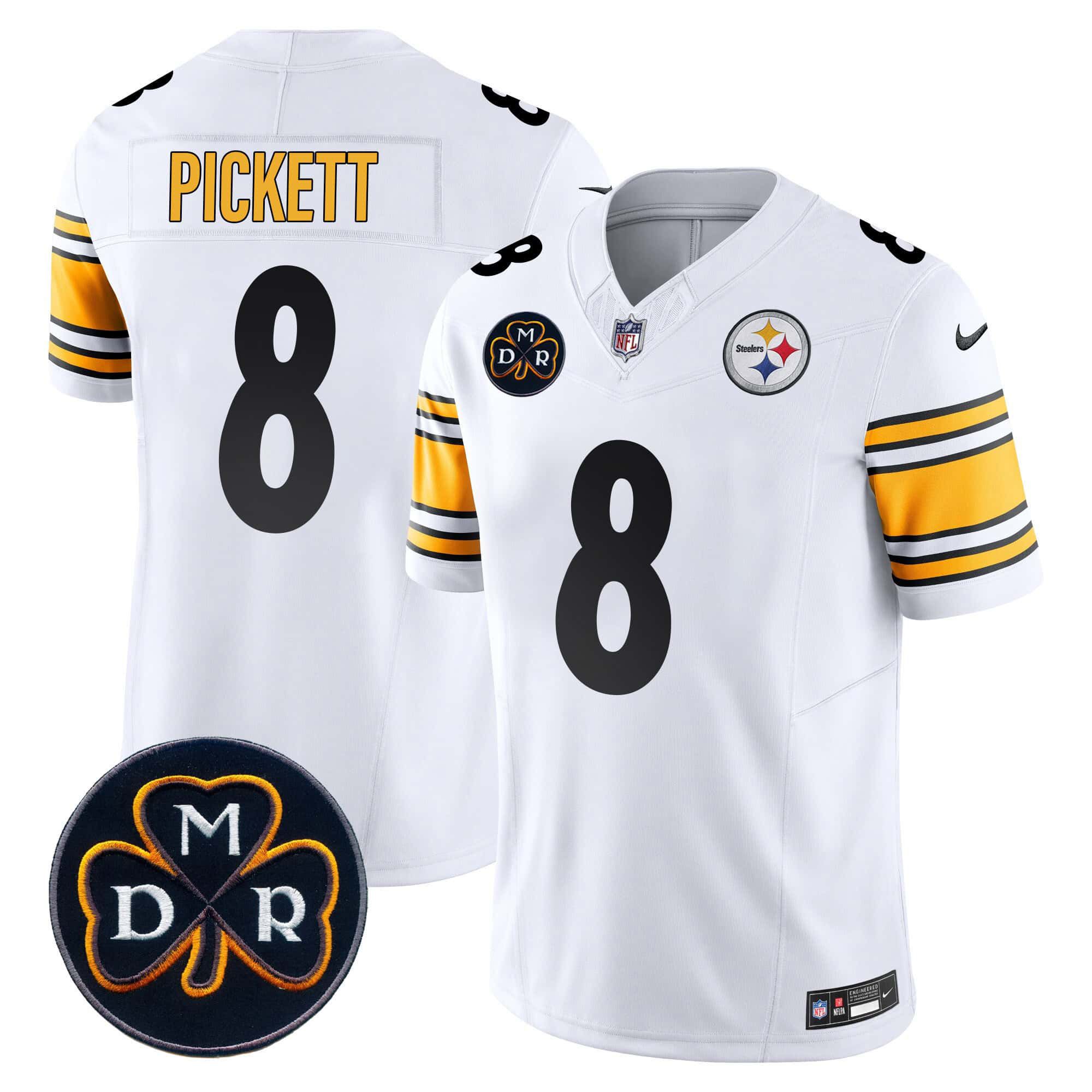 Men Pittsburgh Steelers 8 Pickett White 2024 Nike DMR Patch Vapor Limited NFL Jersey